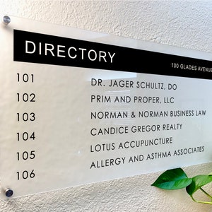 Custom Building Directory Sign | Transparent Acrylic Sign | Office Building Sign | Location Sign | Business Directory Sign | Clear Sign