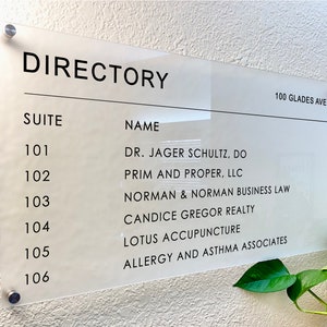 Custom Building Directory Sign | Transparent Acrylic Sign | Office Building Sign | Office Directory | Business Directory Sign | Clear Sign