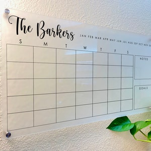 Acrylic Dry Erase Board CUSTOM WALL CALENDAR, Personalized Goal Setting Notes & Office Décor Transparent Clear Acrylic Wall Board Calendar