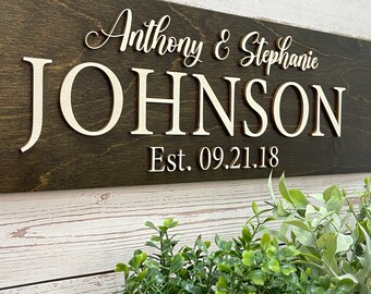 FAMILY NAME SIGN, Couples Name Sign, Family Personalized 3d Wood Engraved Name Wall Hanging Sign, Housewarming Gift Established Sign
