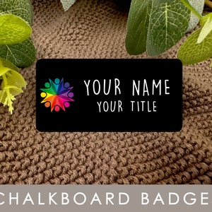 PERSONALIZED NAME and Title Chalkboard Magnetic Fastener BADGES, Customizable Office Employee Company Name Tags