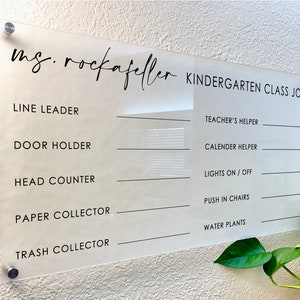 CUSTOM CLASSROOM Kindergarten Teacher SIGN, Kids Class Jobs & Student Class Chart Transparent Clear Acrylic Personalized Sign