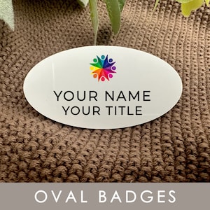 Custom Name Tags – Work Name Badge – Company Name Tag with Logo – Oval Shaped Name Tag – Staff Id Pin Badges – Color Name Tags
