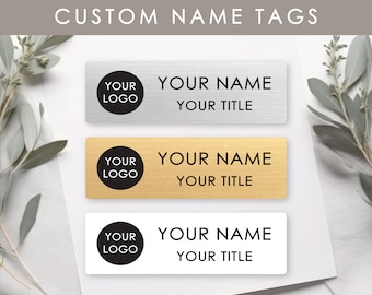 Personalized CUSTOM NAME BADGES, Professional Name White/Silver/Gold Metallic Name Tags with Magnetic Fastener for Employees