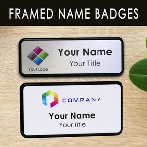 Personalized Name Tags –Black Frame Name Badges – Custom Business Name Logo Tag – Employee Name Tags – Office Work Name Tags