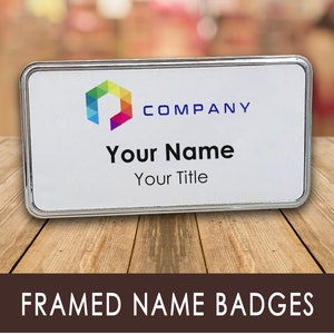 Personalized Name and Title MAGNETIC COMPANY BADGE for Work, Customized Office Employees Plastic Name Framed Tags with Rim, Border