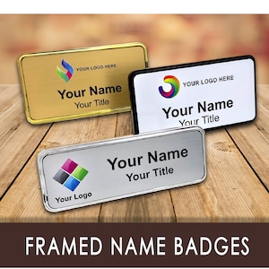Magnetic Name Badge – Business Name Tags – Personalize Name Tag for Works – Corporate Logo Name Tag – Metallic Name Pin Badges