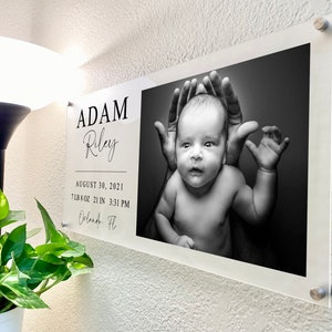 Personalized BABY PHOTO Print Acrylic Frame PORTRAIT, Customized Transparent Clear Acrylic Photo Wall Portrait for Baby Room Decor