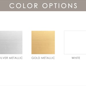 May include: Three color options for a product: silver metallic, gold metallic, and white.