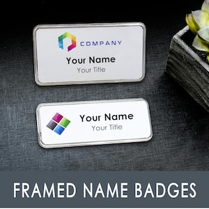 EMPLOYEE COMPANY or Office Name BADGES for Work, Personalized Company Title & Professional Magnetic Plastic Frame Unique Tags