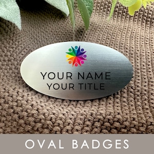 OVAL Shaped Customizable NAME BADGES Magnetic Fastener Tags, Personalized Employee Company Name Office Work Badge Tags for Gift