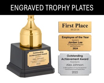 Custom Engraved Trophy Plates - 1x3", 1.5x3", 2x3" - Brushed Silver & Brushed Gold