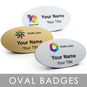 Personalized Oval Metallic Magnetic Employee Name Badges - Custom Company Tags for Work Staff