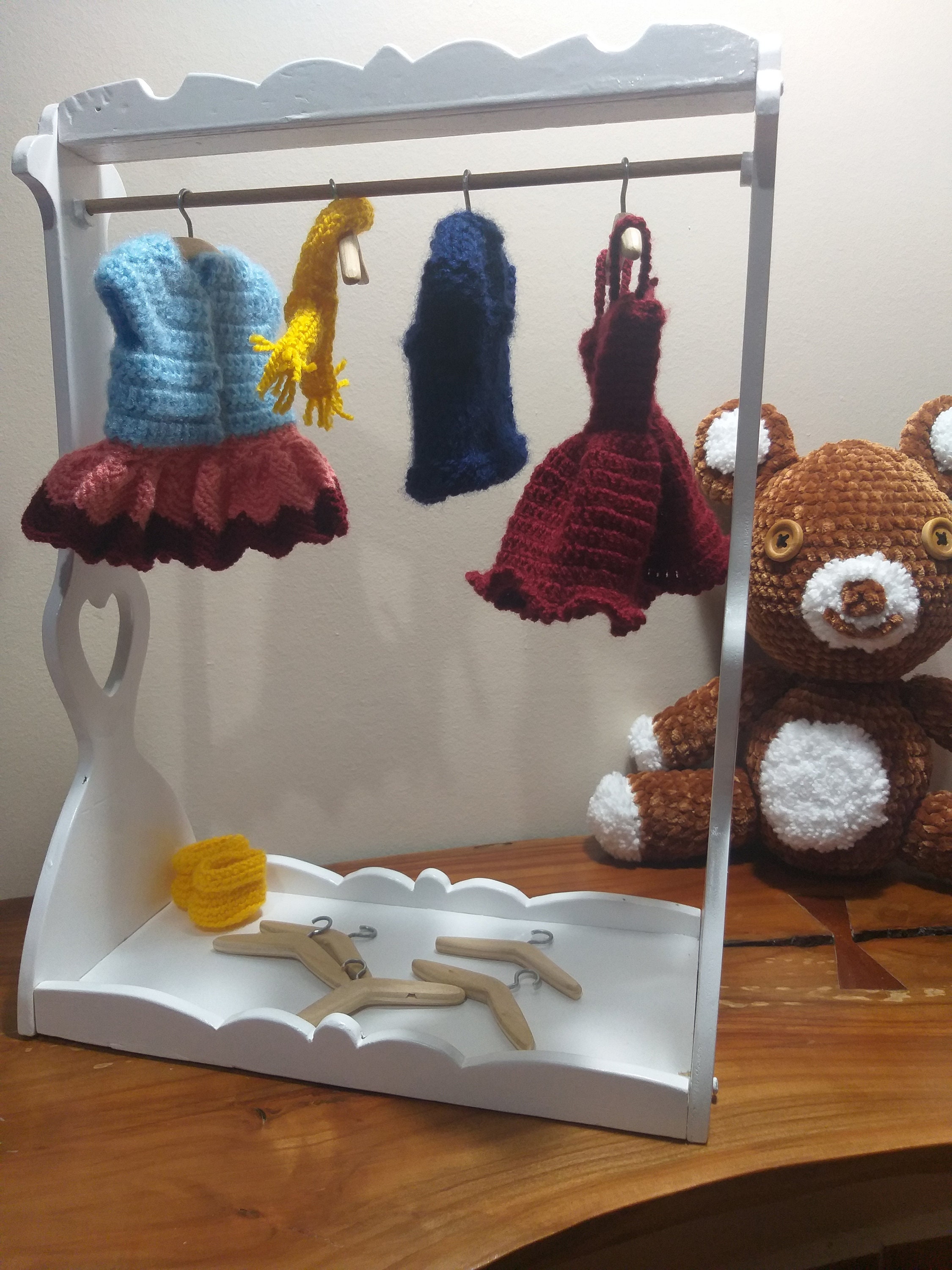 Wooden Doll Clothes Rack and 9x Hanger Miniature Clothing Etsy