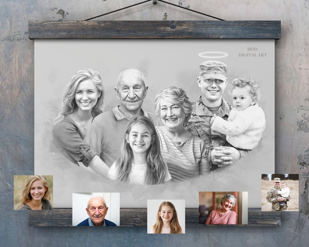 CHRISTMAS Gift, Pencil Deceased Drawing, Photo Merge, Add People to