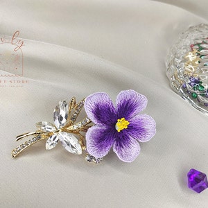 Gradient Russian Violet Apricot Blossom Brooch - Embroidery Floral Pin - Handmade Textile Flower Accessories