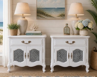 Thomasville French Provincial Nightstands | Pair | White Dove Finish | Coastal Cottage Style | Other colors available