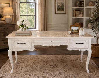 Scrivania vintage Baker Furniture in stile provenzale francese – Lavorazione artigianale – Schienale rifinito - 60 x 26