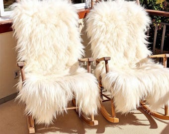 Preciosas pieles de oveja islandesa | Pelo rizado y liso | Blanco natural | Alfombra de piel de cordero | Regalo para ella | Sostenible | Fácil de cuidar | Cojín