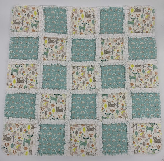 Sage Green Woodland Theme Baby Rag Quilt Baby Gift Nursery Etsy