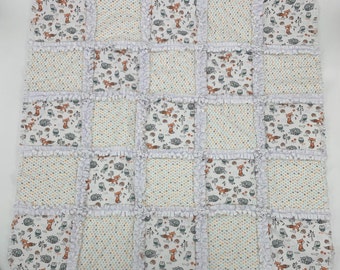 Woodland Baby Rag Quilt, Gender Neutral Baby Quilt