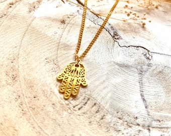 Golden chain with Hamsa hand filigree and radiant gift idea birthday wedding festival boho