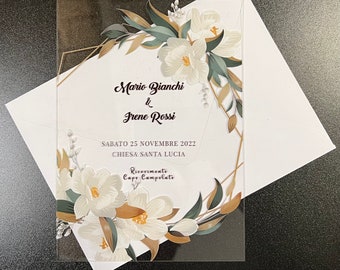 Personalized wedding invitation in transparent plexiglass with envelope included