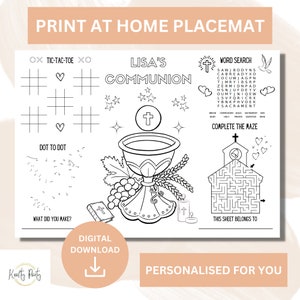 Personalised Holy Communion Placemat | First Communion Placemat | Personalised Colouring Sheet | Printable | Digital File | PDF | Colour