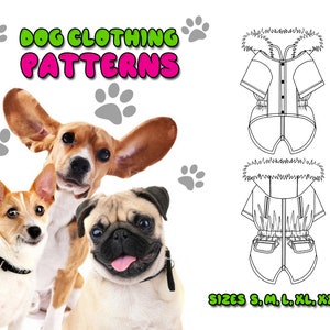 Dog Jacket Pattern for S, M, L, XL, XXL Sizes  - Printable PDF Pattern A4 - Small Dog Clothes Printable Pattern