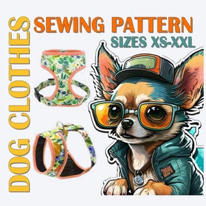 Dog Harness Vest Sewing Pattern for XS, S, M, L, XL and XXL Sizes  - Small Dog Clothes Printable Pattern -  Sew Outfits for Small Pets