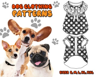 Dog Dress Pattern for S, M, L, XL, XXL Sizes  - Printable PDF Pattern A4 - Small Dog Clothes Printable Pattern -  Dog Clothing