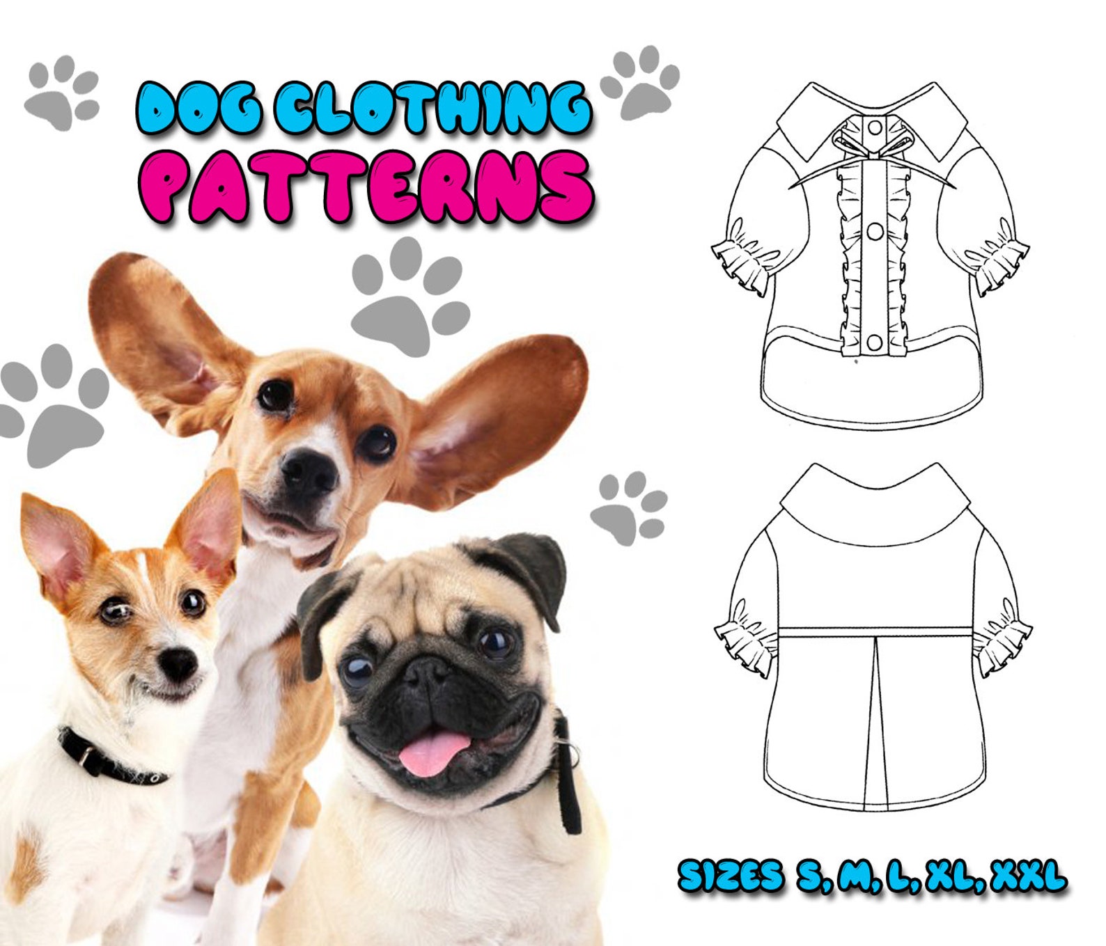 Dog Shirt Pattern for S M L XL XXL Sizes Printable PDF Etsy