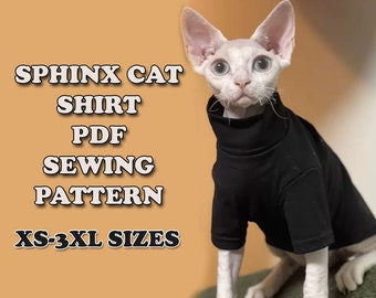 Sphinx Cat Shirt Pattern for XS - 3XXL Sizes - Cat Clothes Pattern - Cat Clothing - Sphinx Clothes Pattern - Coudre des tenues pour vos petits animaux de compagnie