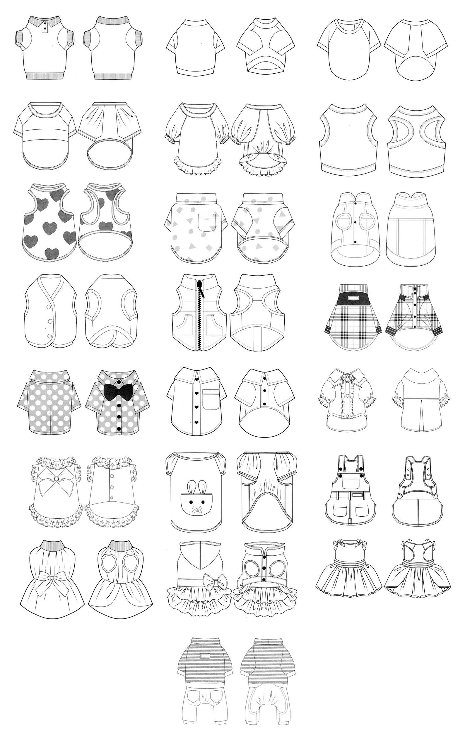 2 in 1 Dog Clothes Sewing Patterns for All Sizes Pattern Set Shirt