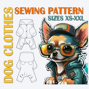 Dog Rompers Pattern for XS, S, M, L, XL and XXL Sizes  - Small dog clothes printable pdf sewing pattern - sew outfits for your sall pets