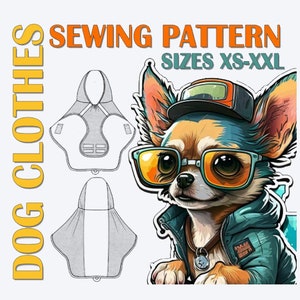 Dog Raincoat Pattern for S, M, L, XL, XXL Sizes  - Printable PDF Pattern A4 - Small Dog Clothes Printable Pattern