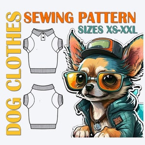 Dog Polo Pattern for XS, S, M, L, XL and XXL Sizes  - Small Dog Clothes Pattern -  Dog Clothing - Sew Outfits for Your Small Pets