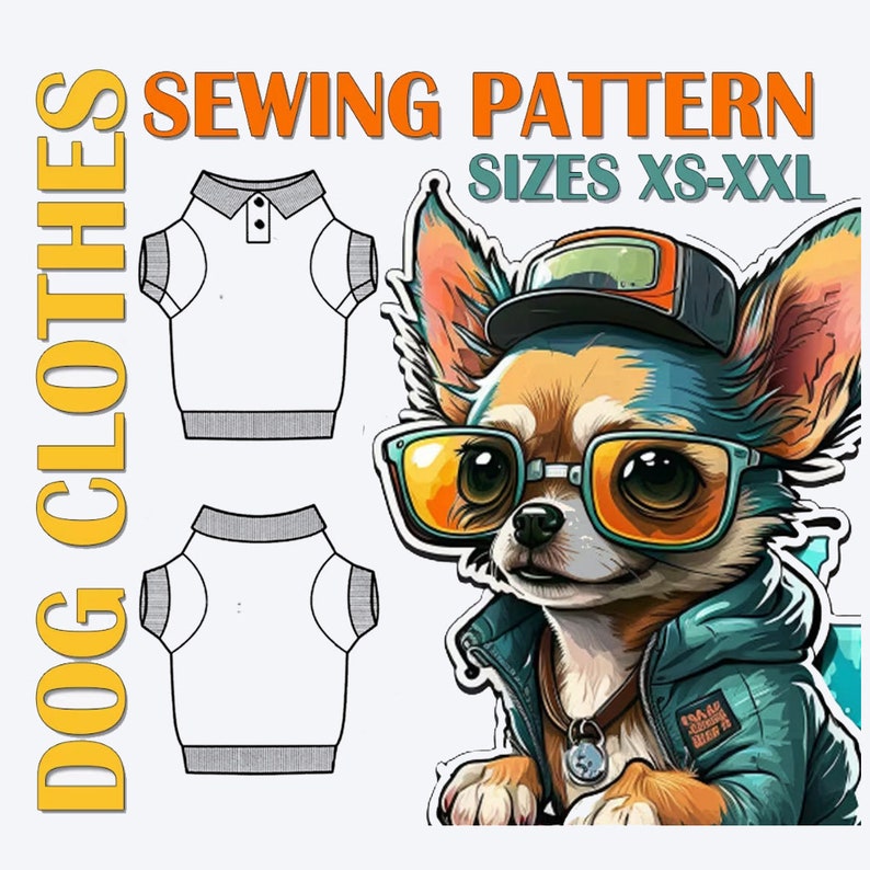 Dog Polo Pattern for XS, S, M, L, XL and XXL Sizes Small Dog Clothes Pattern Dog Clothing Sew Outfits for Your Small Pets image 1