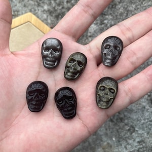 24x16mm Natural Obsidian Skull Cabochon, black / silver / golden sheen, Jewelry Making, Diy Jewelry Pendant