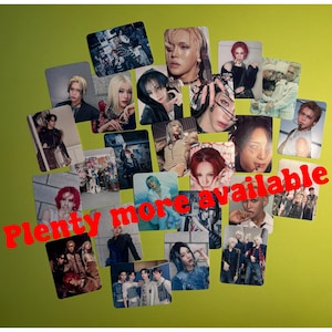 May include: A collection of rectangular cards featuring various individuals in diverse poses and styles, arranged on a lime green background. The cards showcase a variety of hair colors and fashion choices. The text "Plenty more available" is overlaid in red.