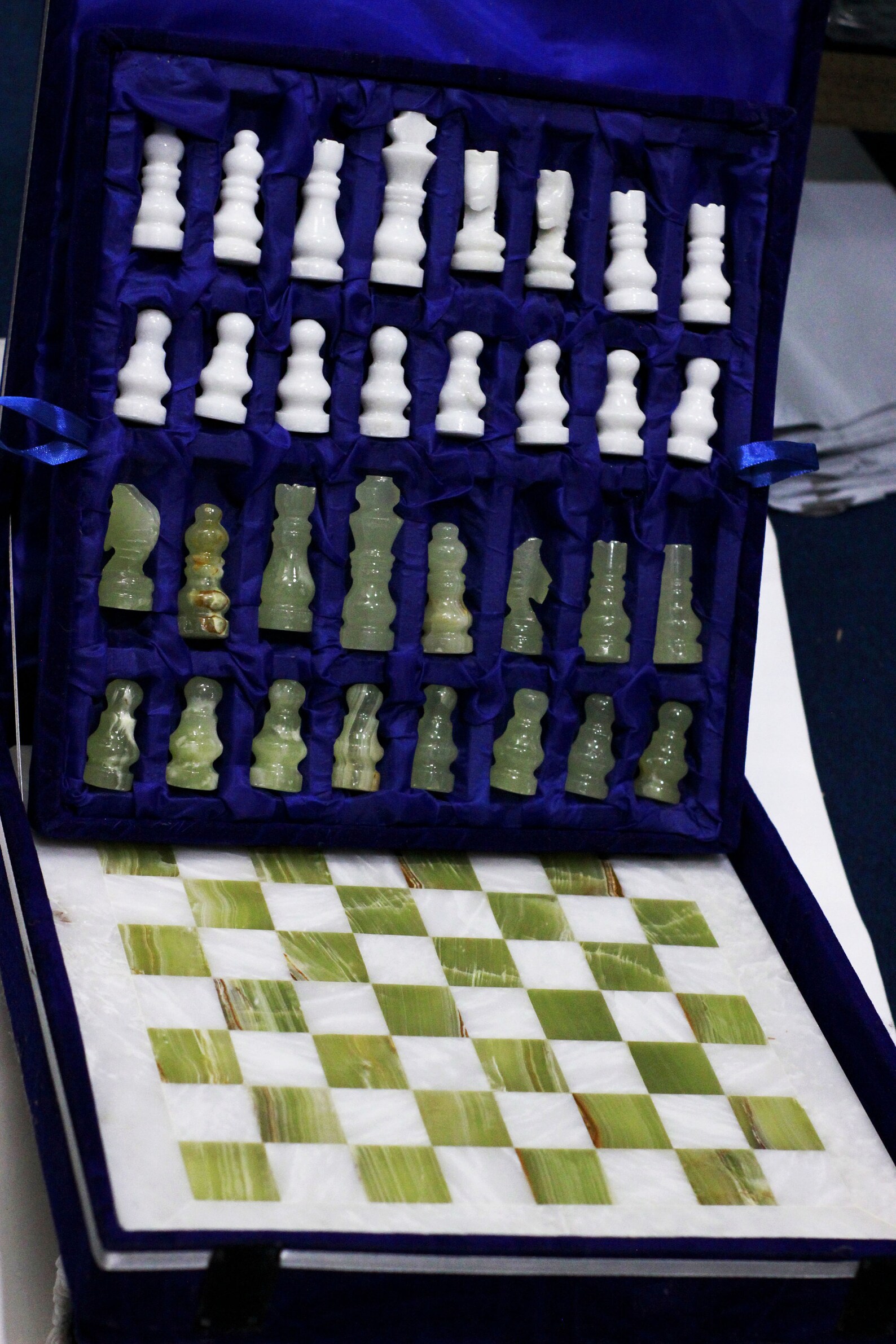 Handmade White & Green Marble Chess Board Classic Strategy Etsy