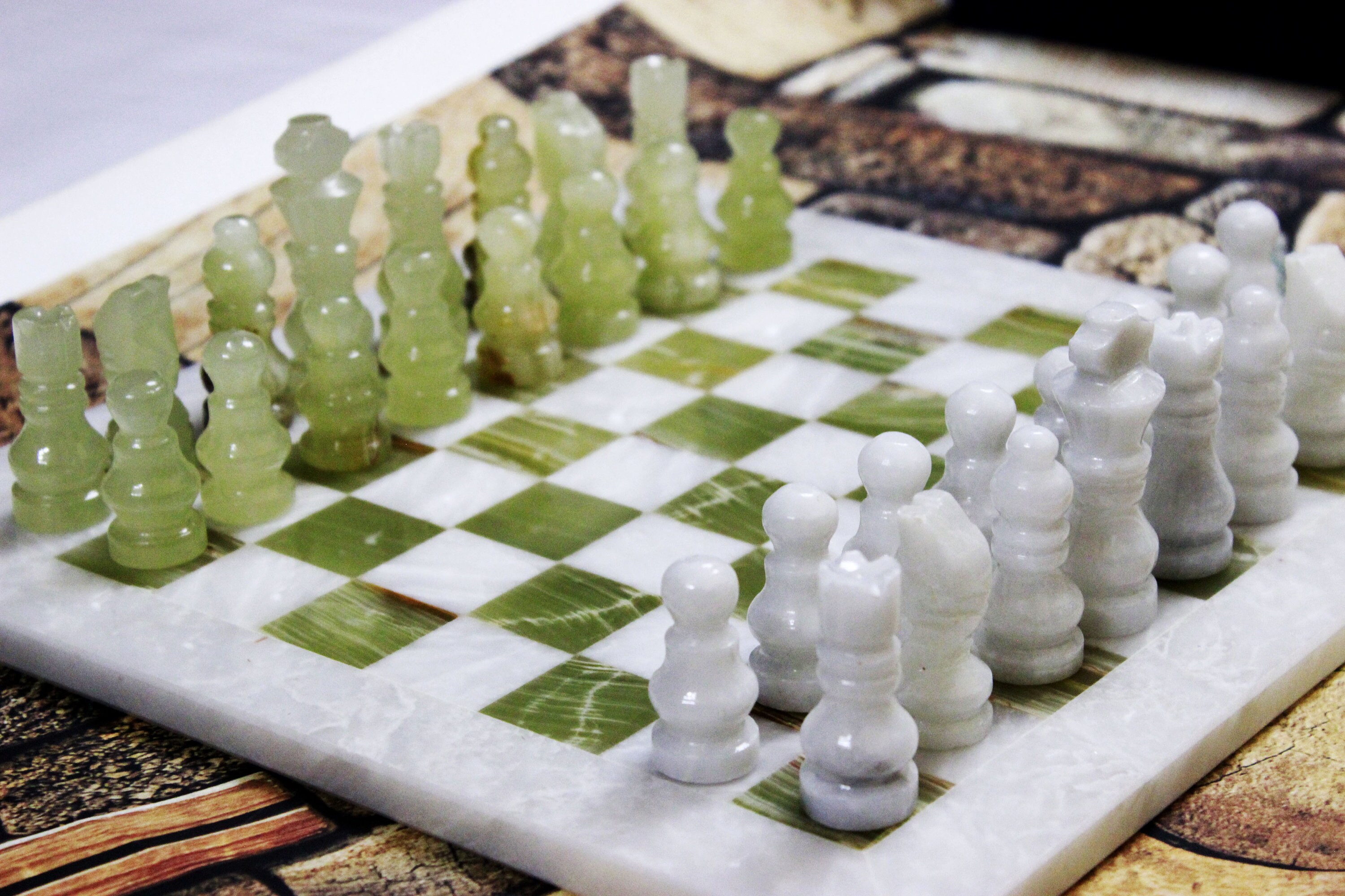 Handmade White & Green Marble Chess Board Classic Strategy Etsy