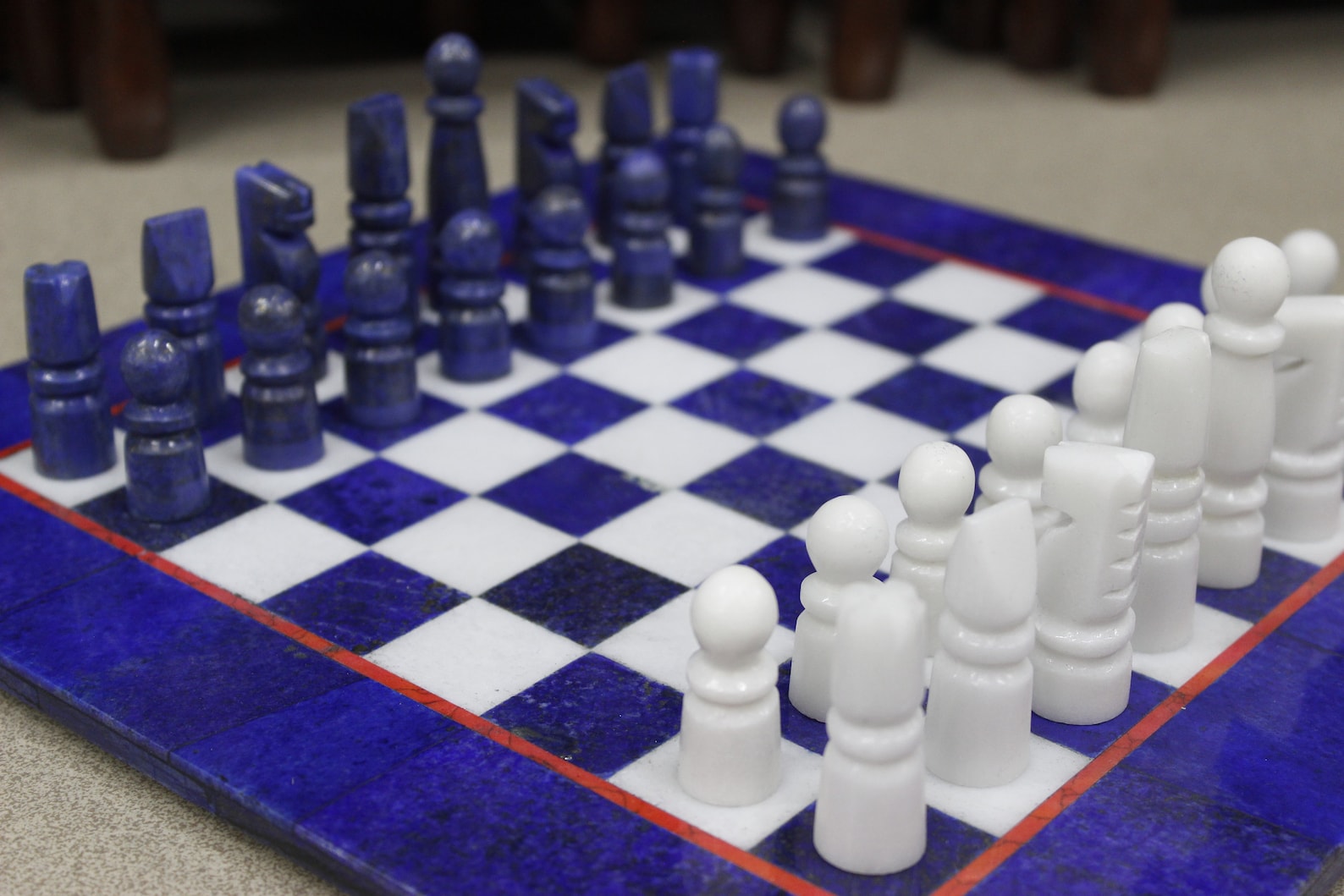 Handmade White & Blue Marble Chess Board Classic Strategy Game Etsy