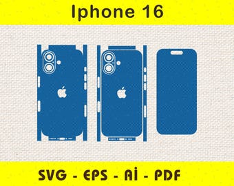 iPhone 16 Vollverpackung Haut Schneidevorlage SVG, EPS, Aİ, Pdf, Silhouette, Cricut Vektorschnittdatei