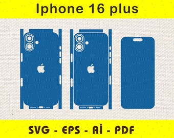 iPhone 16+ Full Wrap Skin Schneidevorlage SVG, EPS, Aİ, Pdf, Silhouette, Cricut, Vektordatei