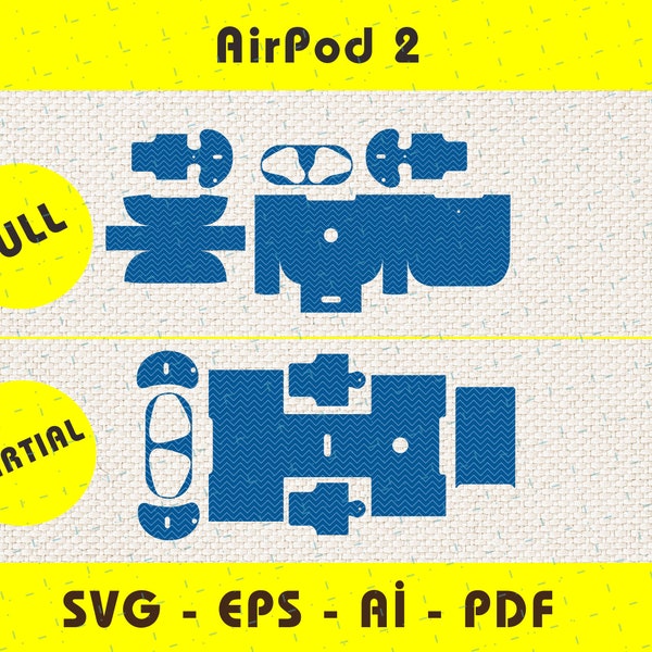 Apple Airpods 2 Gen voll wickeln Haut schneiden Vorlage SVG, EPS, Ai, Pdf, Silhouette, Cricut Vektor geschnitten Datei