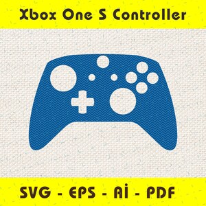 Può includere: Un'icona di controller Xbox One S blu su uno sfondo bianco testurizzato. Il testo "Xbox One S Controller" è sopra l'icona e il testo "SVG - EPS - Ai - PDF" è sotto l'icona.