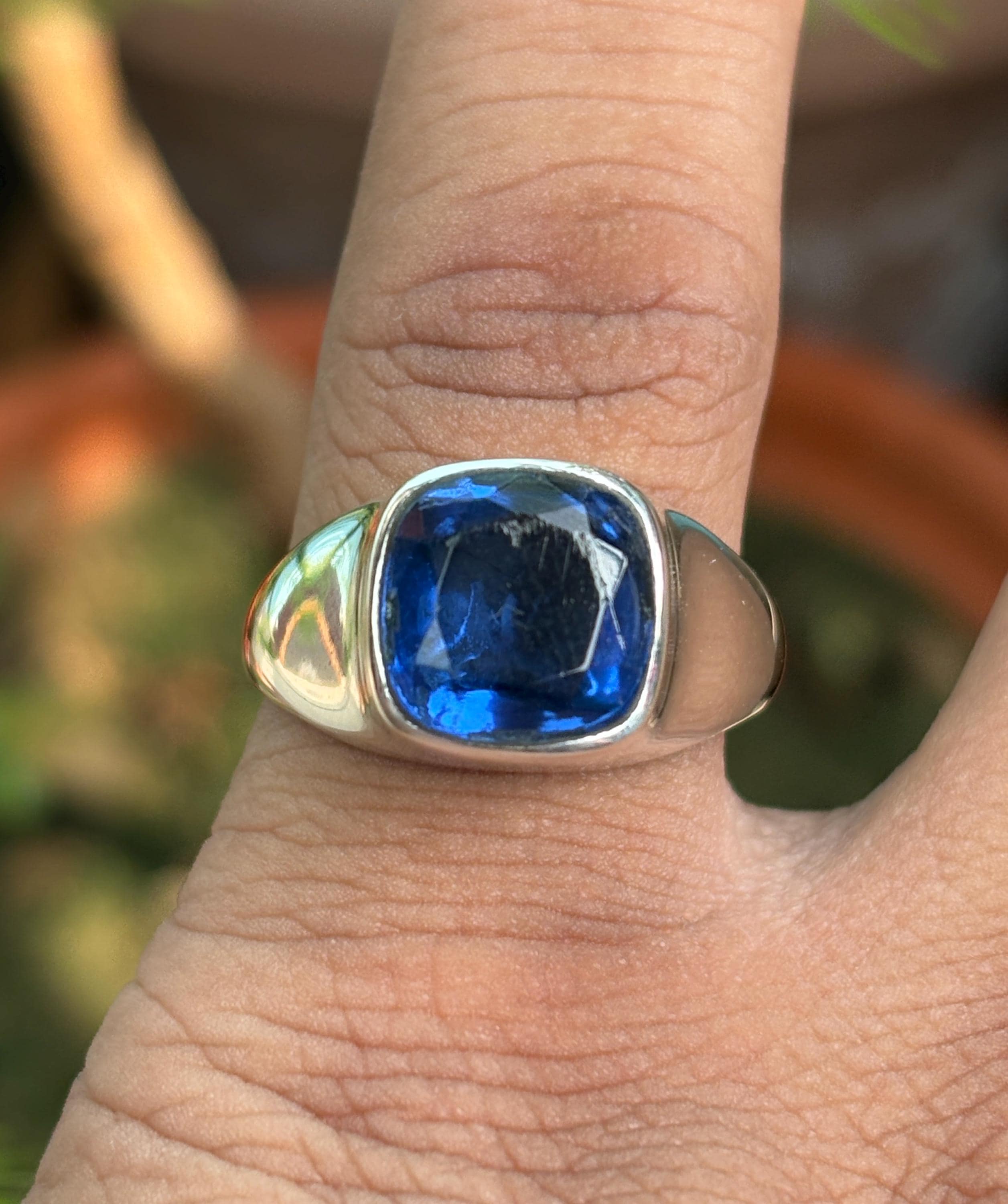 Iolite Cushion Ring, Handmade Sterling Silver Unisex Signet