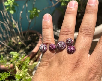 Pave Diamond Ruby Ring: Sterling Silver Adjustable Two Finger Ring