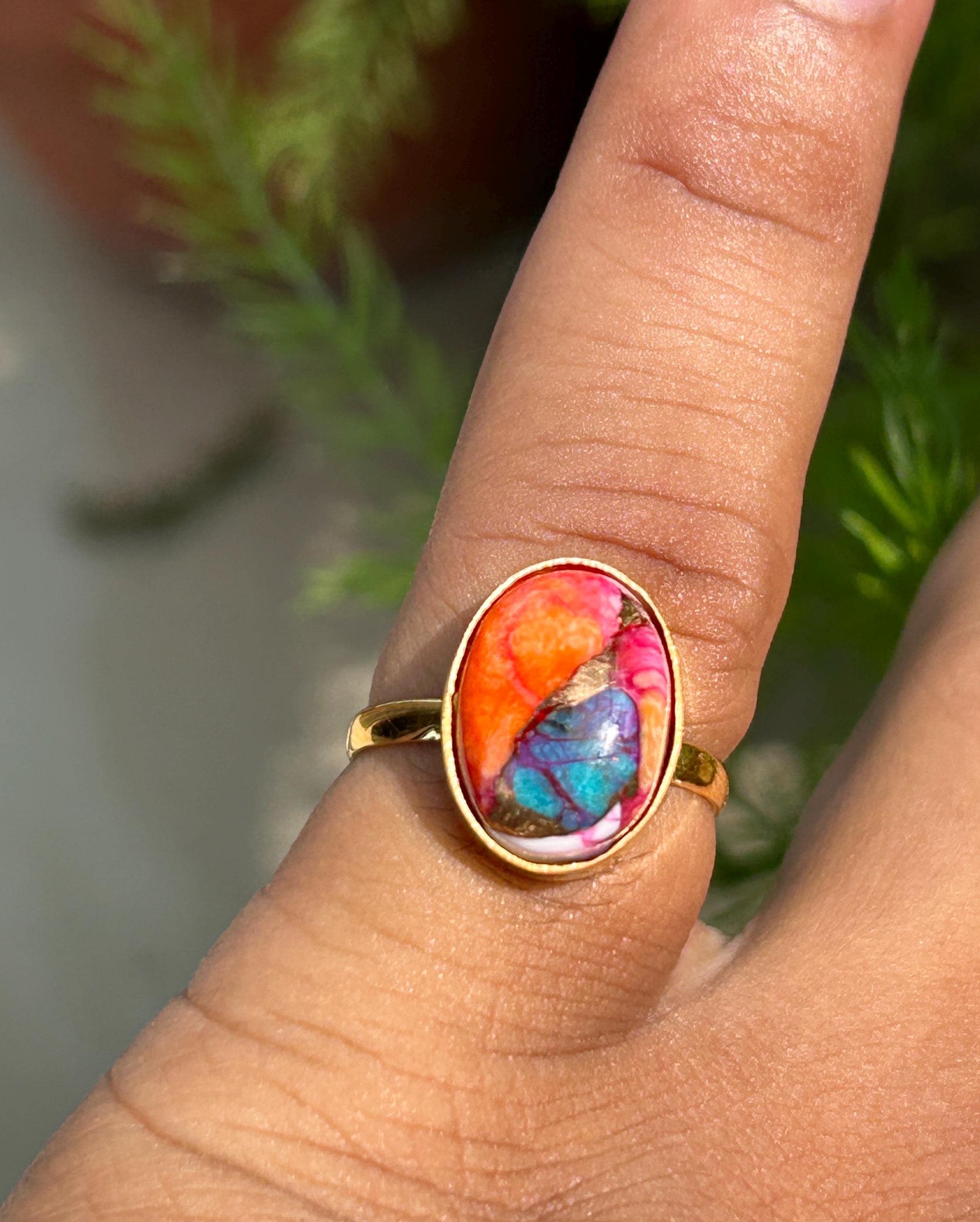 Oyster Copper Turquoise Ring: 18K Gold Plated 925 Sterling Silver